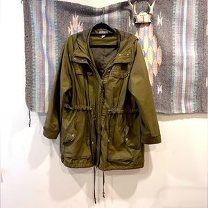 Olive Green Military Cargo Jacket with Hood